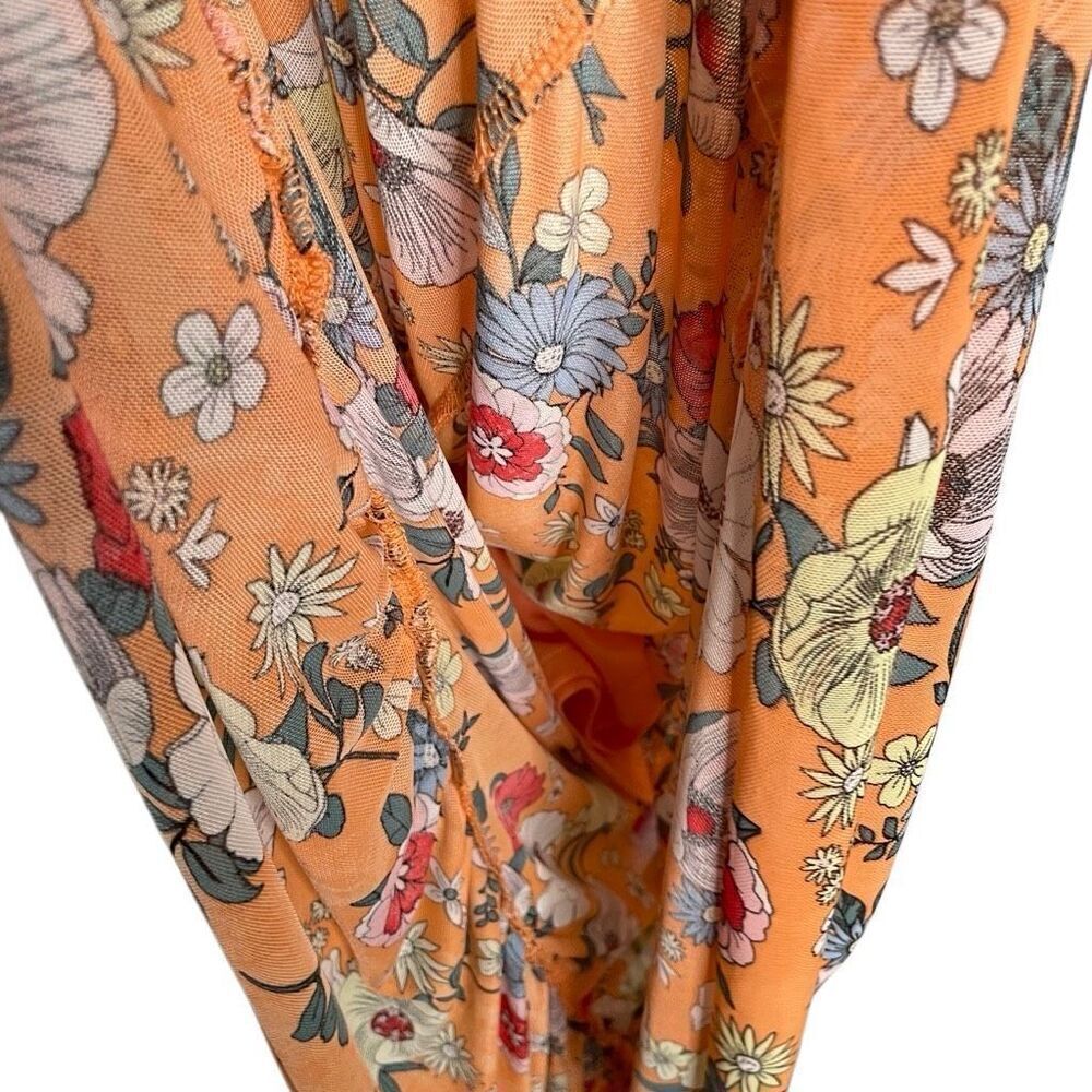 Festivalwear Dress Juniors Neon Retro Floral Maxi Dress L Prairiecore Micro Mesh - Picture 4 of 9
